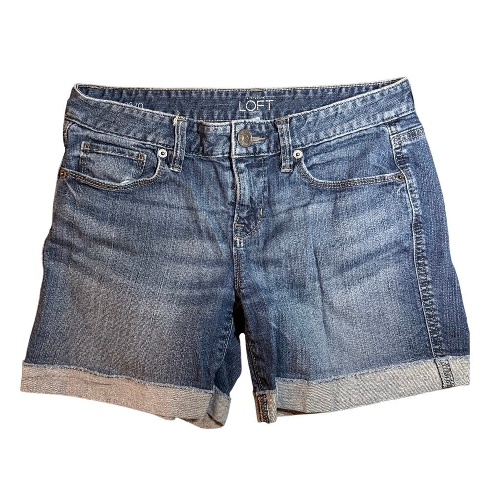 LOFT Denim Shorts Womens Size 25 Blue Mid Rise Cuffed Stretch Jean Shorts Casual